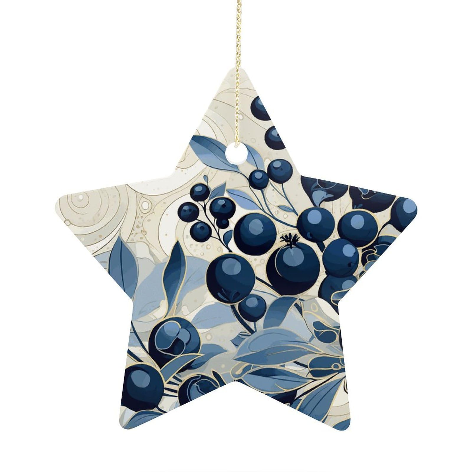Fodpand Women's Style Field Of Blueberries Ornament With String, Keepsake Hanging Decorations,Ceramic Ornaments For Men Indoor Home Holiday Party Gifts