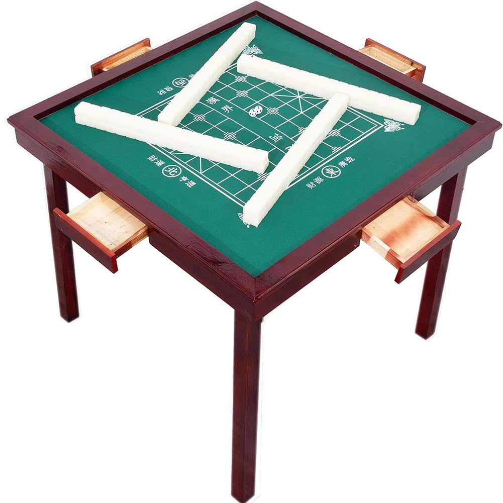 Faltbarer Mahjong-Tisch, Spielplattform aus Holz, multifunktionaler Dominotisch mit Getränkehaltern und Mini-Schubladen, einfach zu verstauen