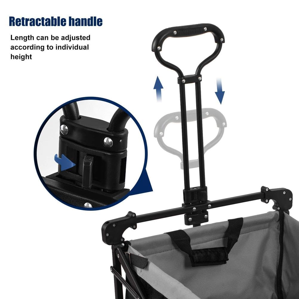Carrello da giardino pieghevole resistente, con tettoia rimovibile, 4 ruote, portabicchieri anteriore, manico regolabile, ideale per uso esterno
