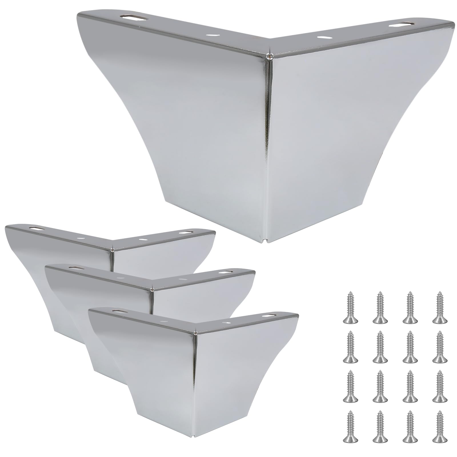 Cjueiom 4 Pack Silver Modern Round Furniture Legs, 10cm/4 Inch, Cold Rolled Steel, Suitable for Cabinet Cupboard, Sofa, Couch