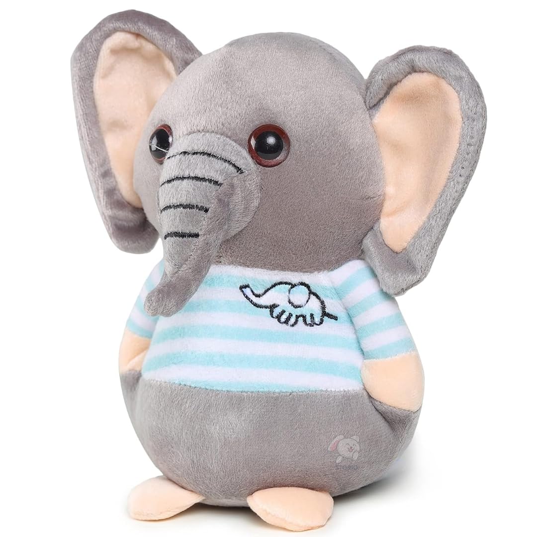 Storio Soft Animal Plush Elephant Toy 20cm, Grey and Blue