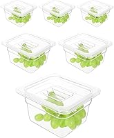 Vista 1 de Paquete de 6 bandejas para alimentos con tapas, tamaño 1/6 irrompible, apilable, de plástico, para fiestas, catering, cocinas caseras, preparación