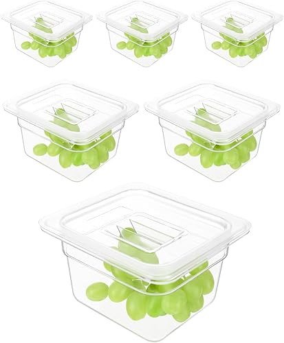 Paquete de 6 bandejas para alimentos con tapas, tamaño 16 irrompible, apilable, de plástico, para fiestas, catering, cocinas caseras, preparación de