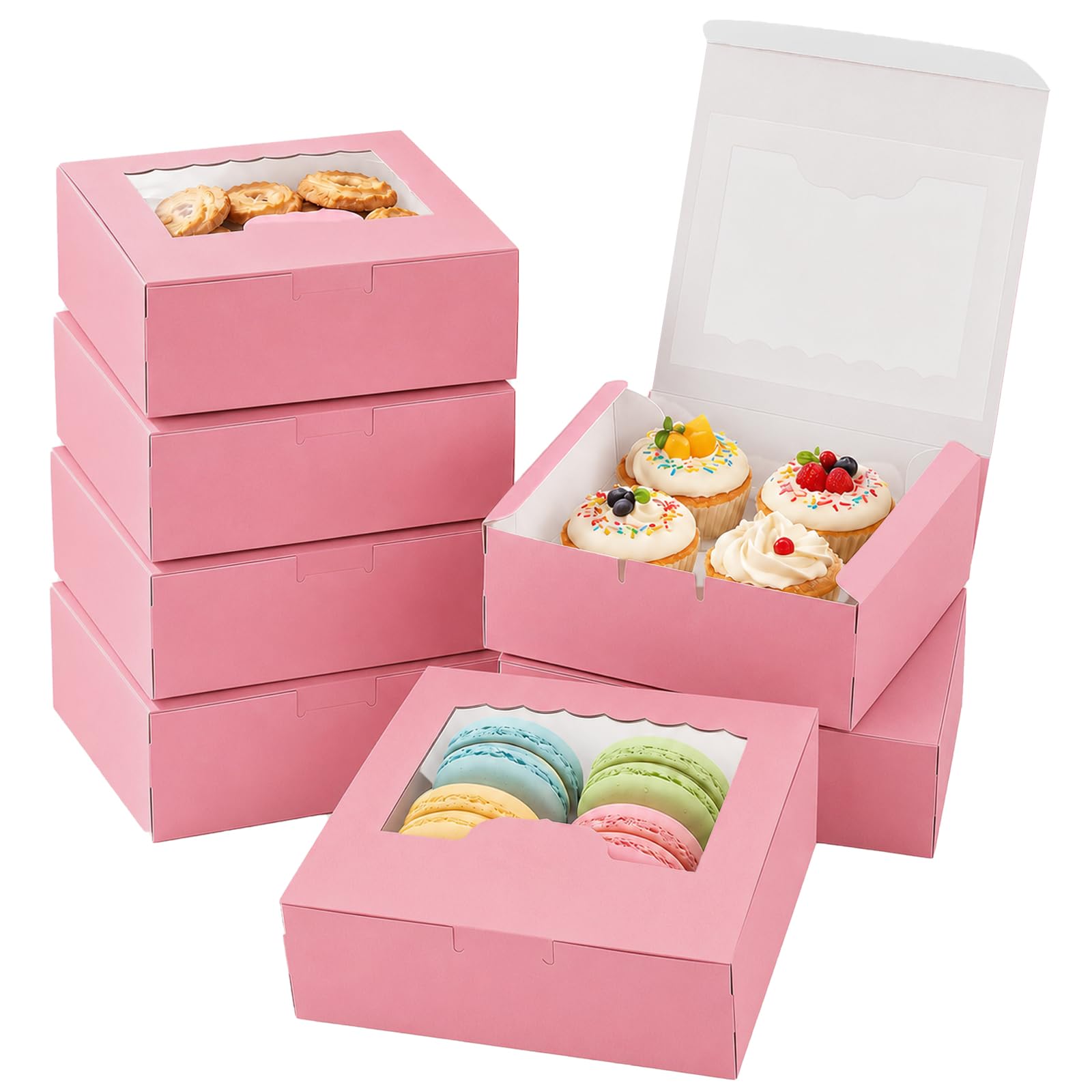 Cookie Boxes, 30 PCS Cupcake Boxes, Mini Cake Boxes Bakery Pastry Boxes with Window for Cake Pastries Pie Board Cardboard Gift Packaging Boxes Bakery Coffee Shop (30, Pink1, 13.5x 13.5 x 5cm)