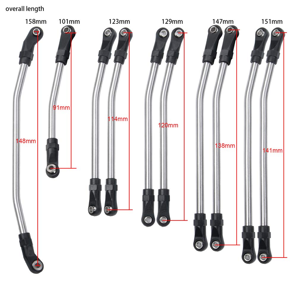 XUNJIAJIE Stainless Steel Link Rod Linkage 313 mm Wheelbase for Axial SCX10 II 90046 1/10 Crawler Car Upgrade Accessories - Image 3