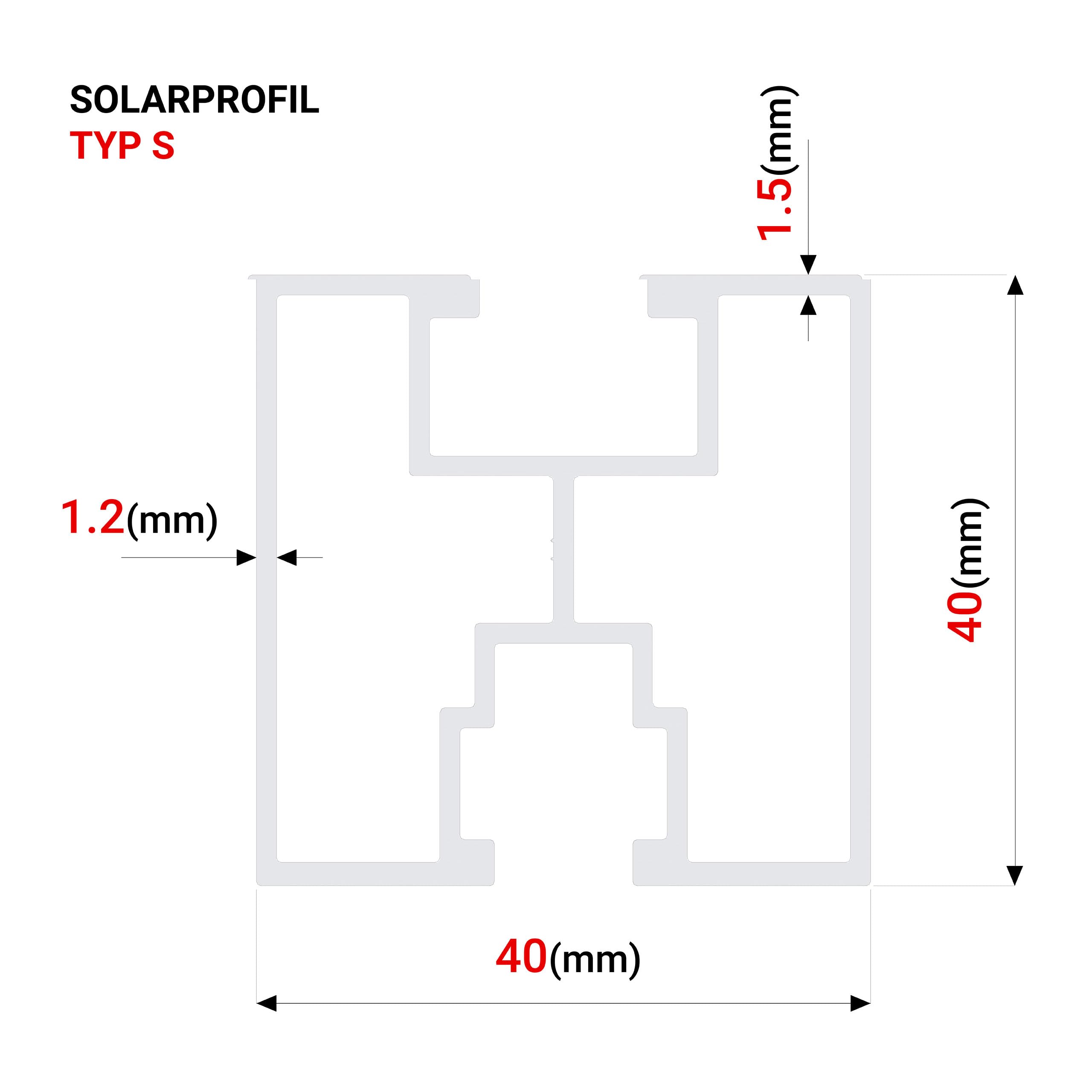 Gal Industrial Aluminiumprofil 40x40 mm Typ S | Länge 18m (9x2m) | Solarschiene Alu Solarprofil Nut 8 & Nut 10 Montageprofil | Photovoltaik Montageschiene