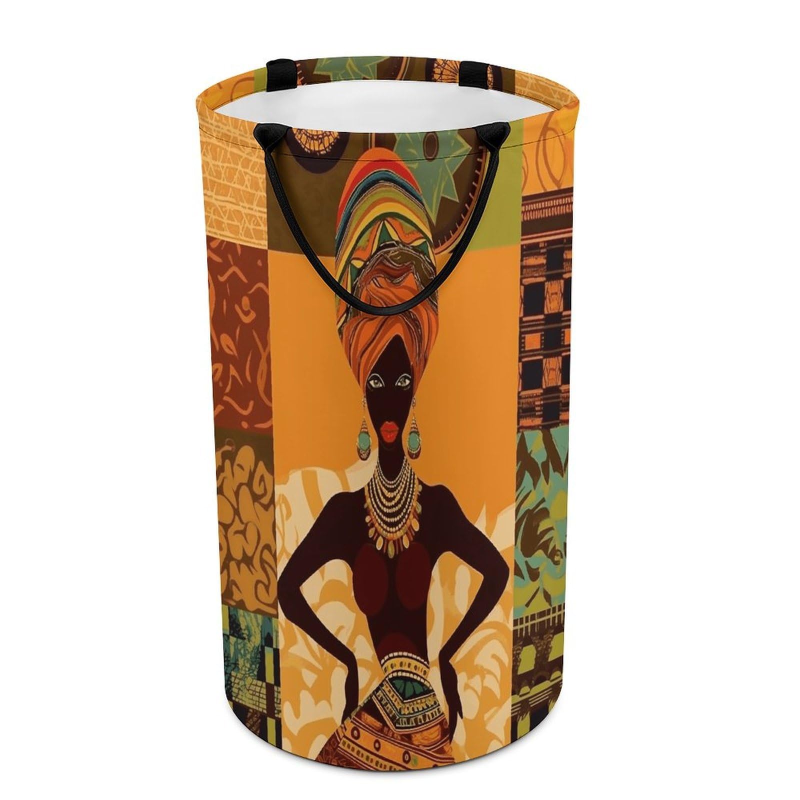 African Woman Laundry Basket Large Foldable Laundry Hamper with Handles Freestanding Collapsible Clothes Basket Waterproof Portable Dirty Clothes Hamper for Bathroom 86L