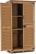 MCombo Outdoor Storage Cabinet, Garden Storage Shed, Outside Vertical Shed with Lockers, Outdoor 63 Inches Wood Tall Cabinet for Yard and Patio 0870 (Natural)