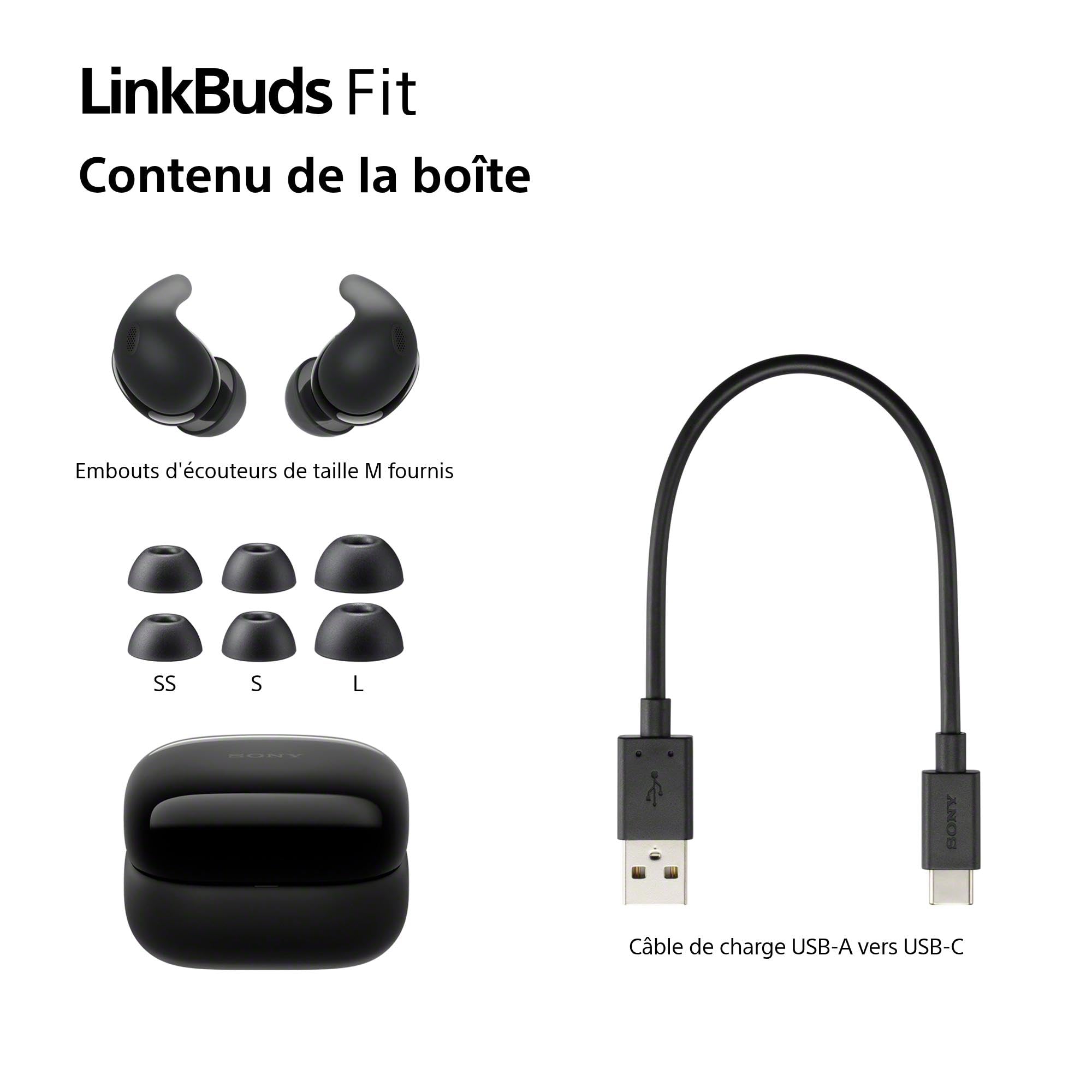 Sony LinkBuds Fit - Ecouteurs Bluetooth sans Fil à réduction de Bruit - Confortables, IPX4, Hi-Res Audio, Mode Ambient Sound, 21h d'autonomie, Connexion multipoint, iOS et Android - Noir