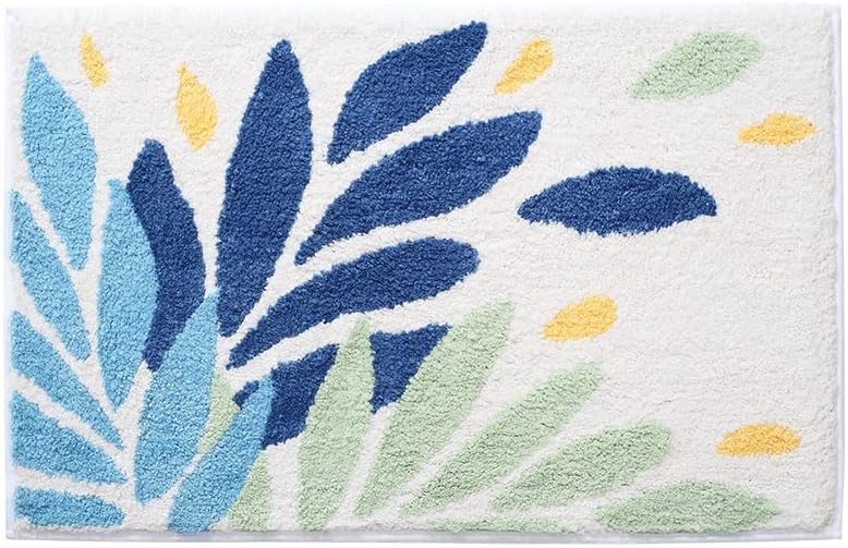 Alfombra de baño de hojas verdes azules, alfombra de baño de hojas, bonita alfombra de baño de plantas, tapetes de baño de microfibra lavable para
