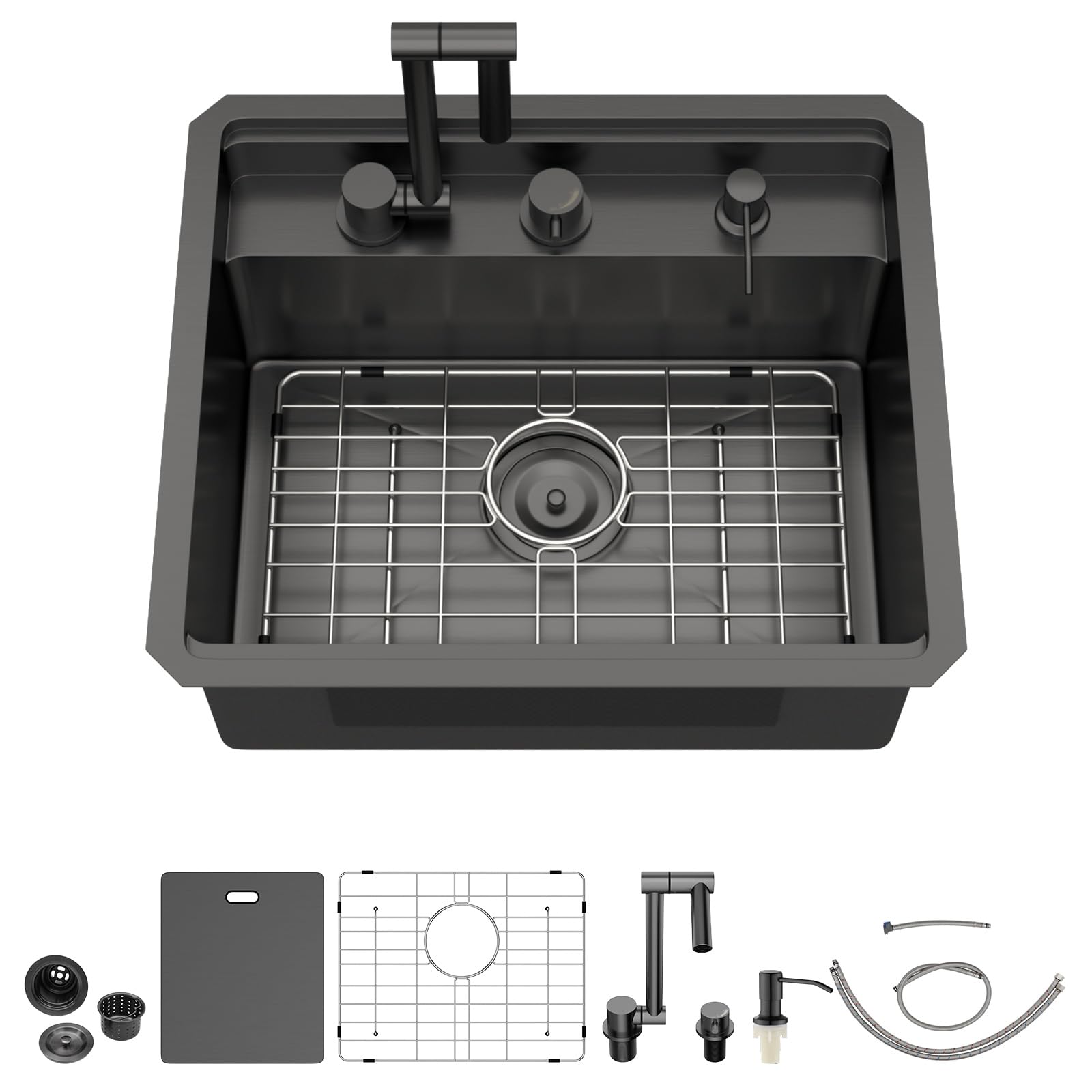 21 Inch Black Undermount Bar Sink Outdoor Kitchen Sink With Cover and Faucet 21x18x9 Inch 16 Gauge Stainless Steel Single Bowl Sink Indoor Outdoor