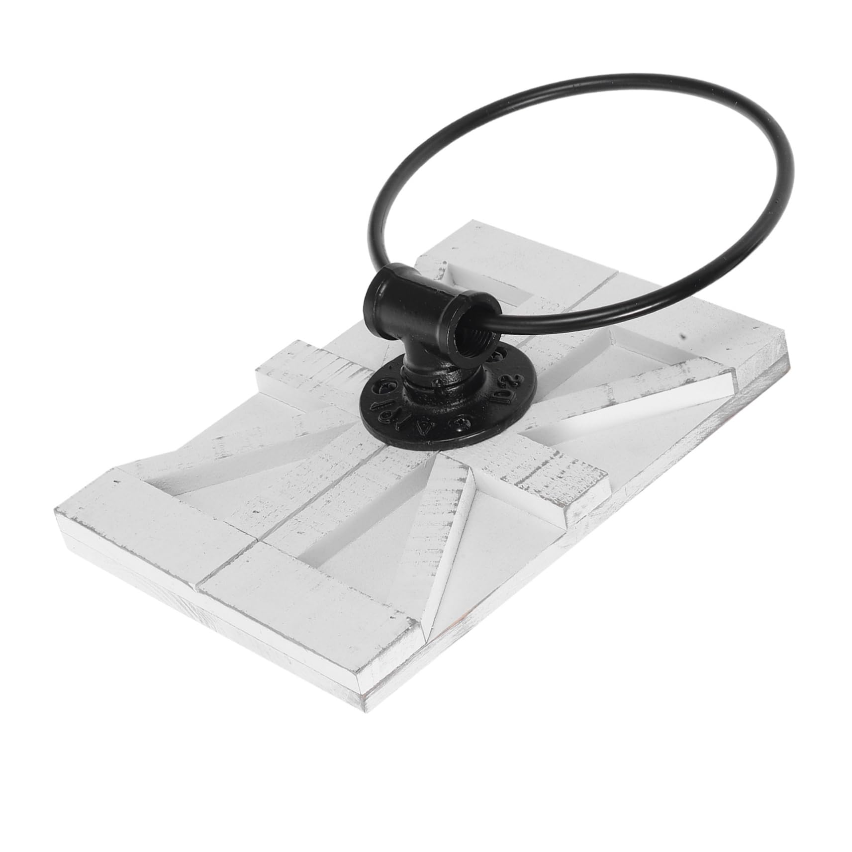 Anello Portasciugamani da Parete Bianco in Ferro con Supporto in Legno | Uso Cucina e Bagno, Montaggio a Muro, Design Europeo Vintage con Finitura Rustica