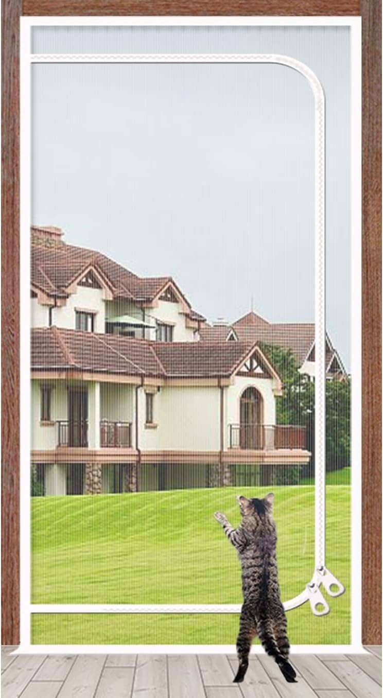Improved Cat Gate Door 85x200cm, Pet-safe With Zipper On Both Sides, Freedom For Cats And Dogs, Is Ideal For The Balcony(White,150x220cm)