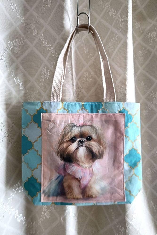 Amazon | シーズー パネル生地 幾何学模様 ミニトートバッグ アート