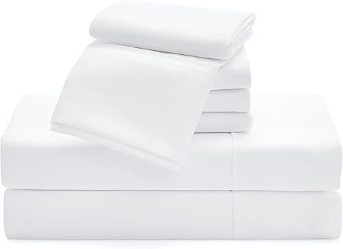 32651 Juego de sábanas y fundas de almohada de 6 piezas con diseño de hotel de tamaño Queen, sedosas, ultrasuaves, ecológicas, lavable a máquina, de