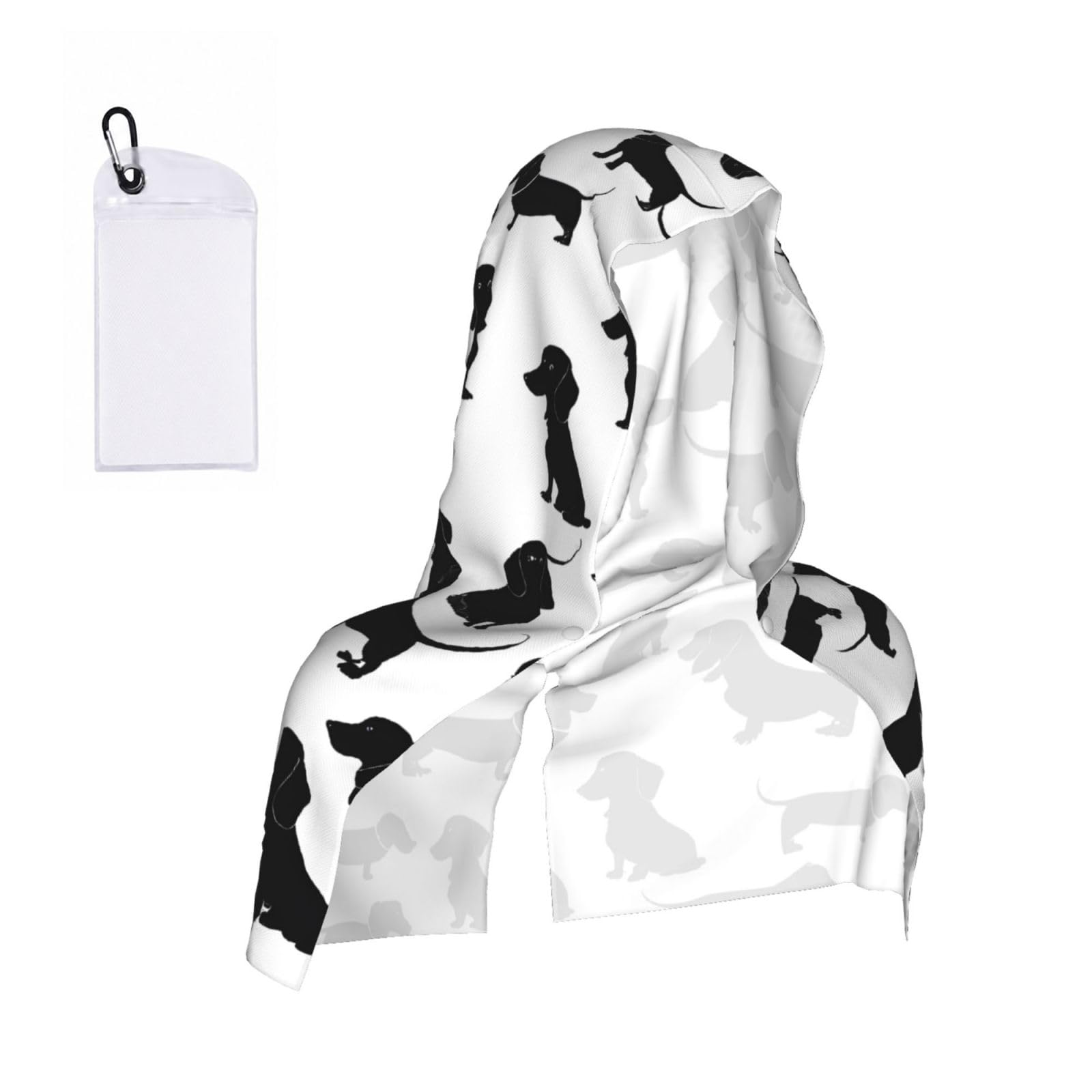 WXWJSHMGC Black Dogs Dachshund Dog Print Cooling Hoodie Towel, Cooling Towels For Neck And Face Sun Protection Instant Cool Hoodie(Sport/Camping/Work Out/Hot Weather)
