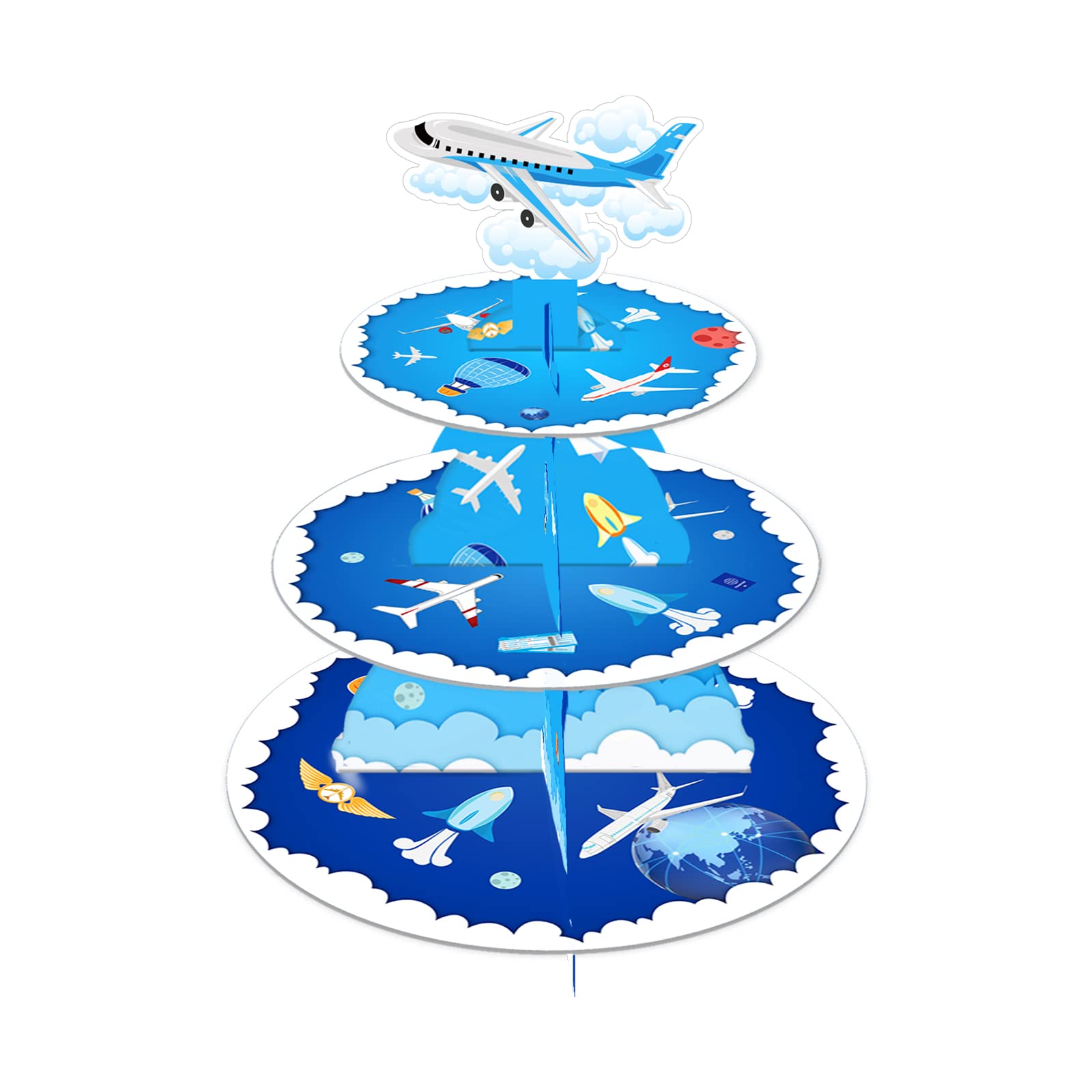 CC HOME Airplane Cupcake Stand 3 Tier Airplane Party Supplies Cake Stand for Kids Birthday Party Decorations