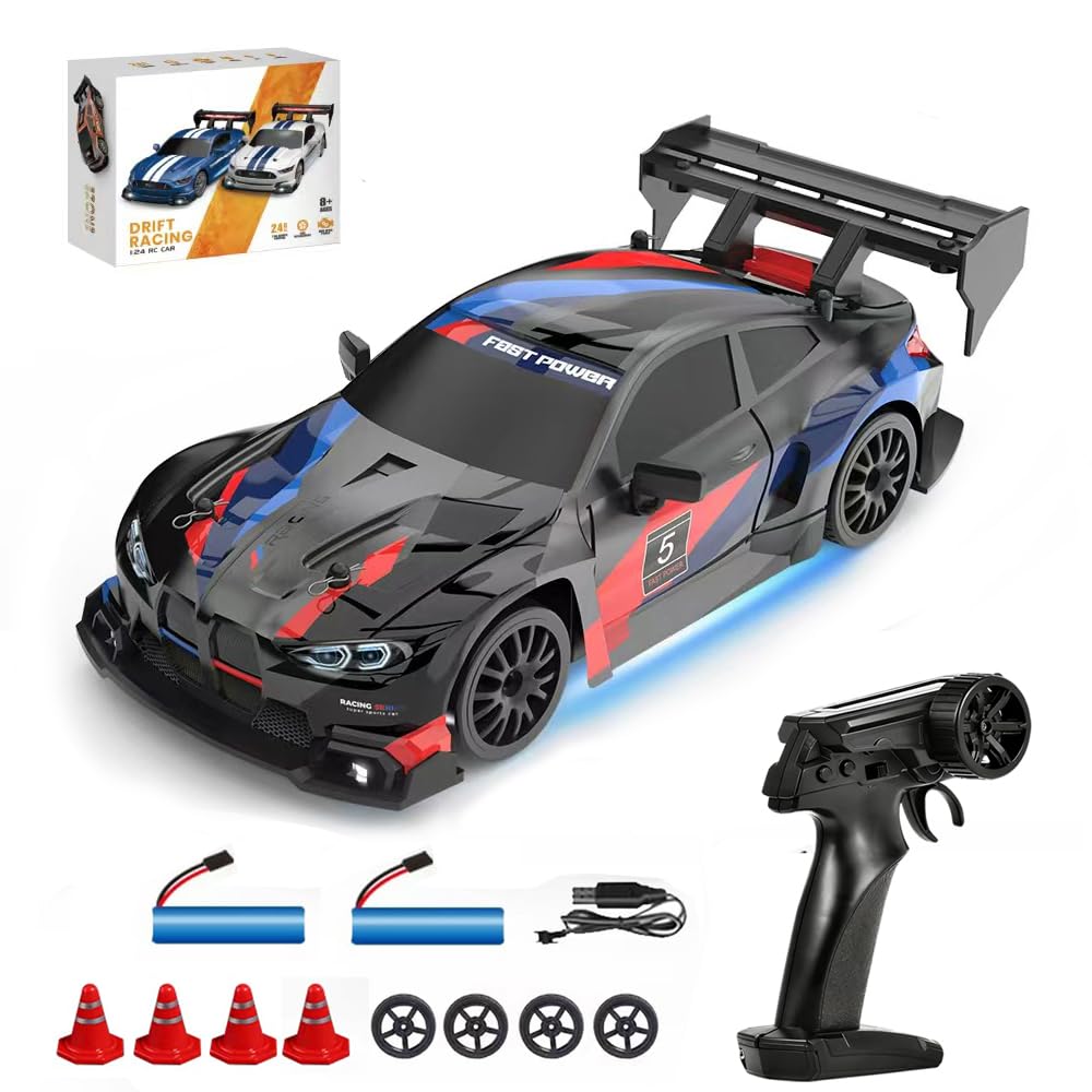 Drift Car 1:24 Voiture de course télécommandée 20 km/h 4WD 2,4 GHz Mini RC Car avec lumières LED pour enfants
