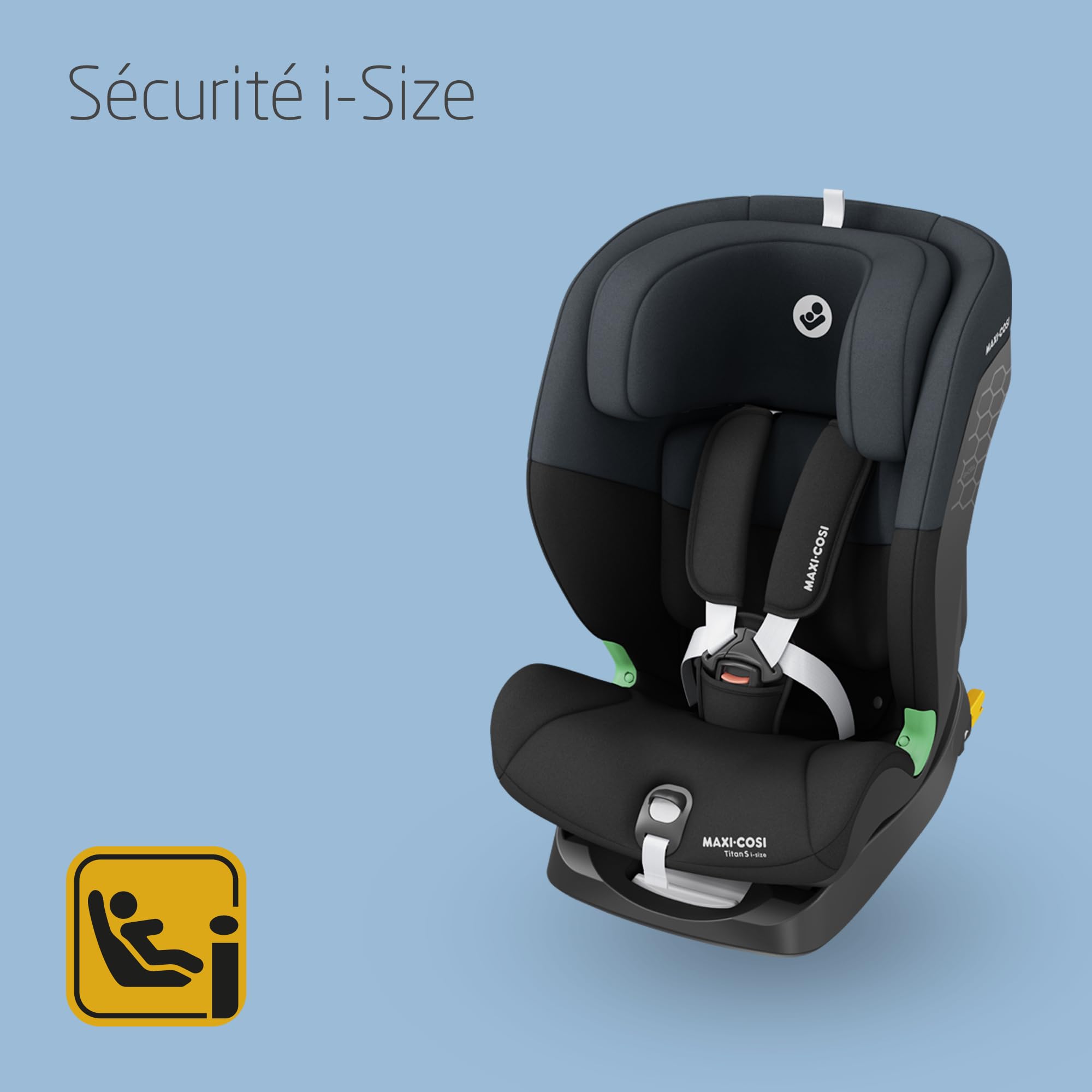Maxi-Cosi Titan S i-Size, Rehausseur Voiture Enfant, 15 mois à 12 ans (76 à 150 cm), Siège‑auto ISOFIX, 5 Positions d'Inclinaison, Protection G-CELL, Harnais de Sécurité 5 Points, Tonal Black