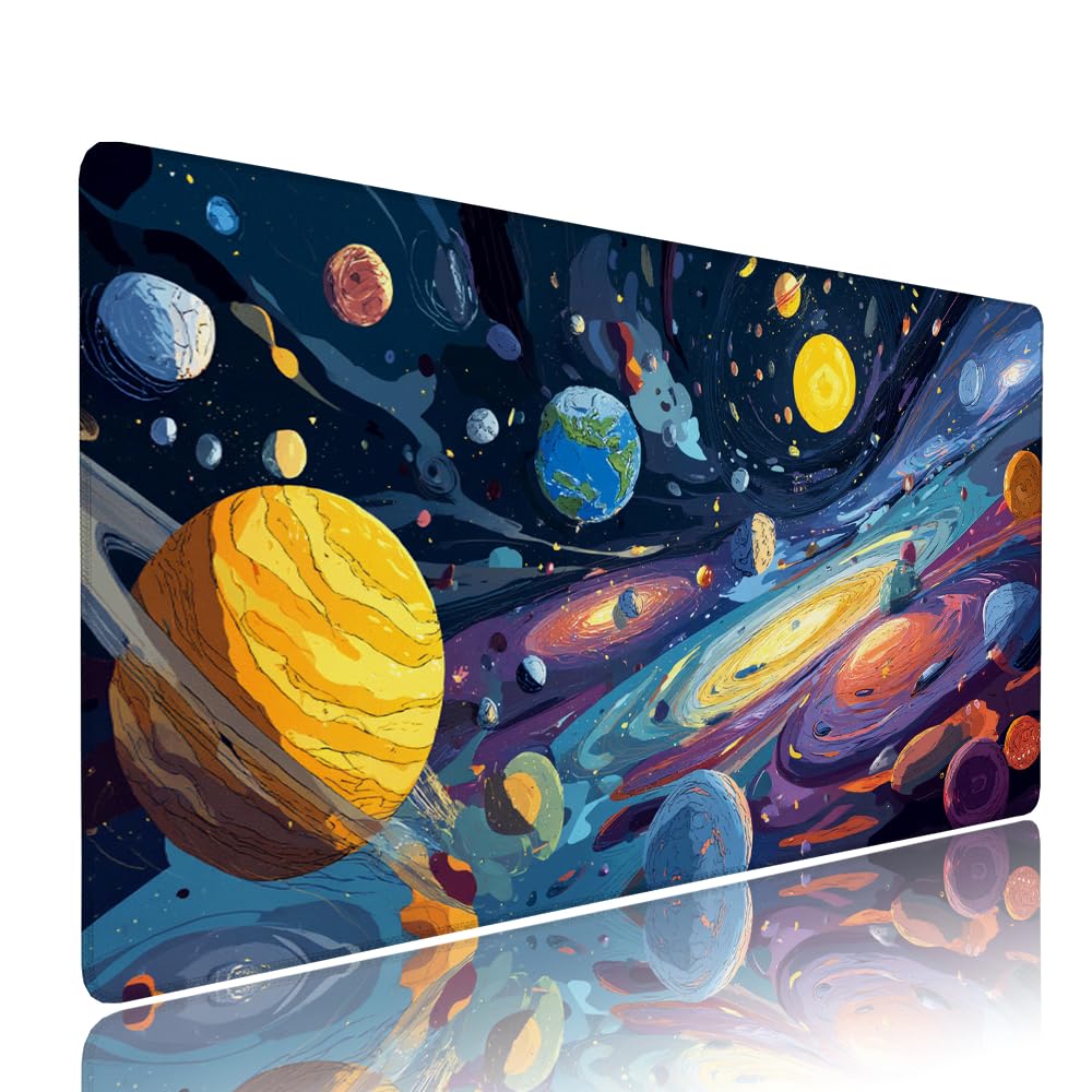 Podkładka pod mysz XXL kolorowa podkładka pod mysz do gier na biurko akcesoria do klawiatury podkładka pod mysz gwiaździste niebo szeroka mata do gier 1400 x 600 x 3 mm z gumową podstawą, przeszyte