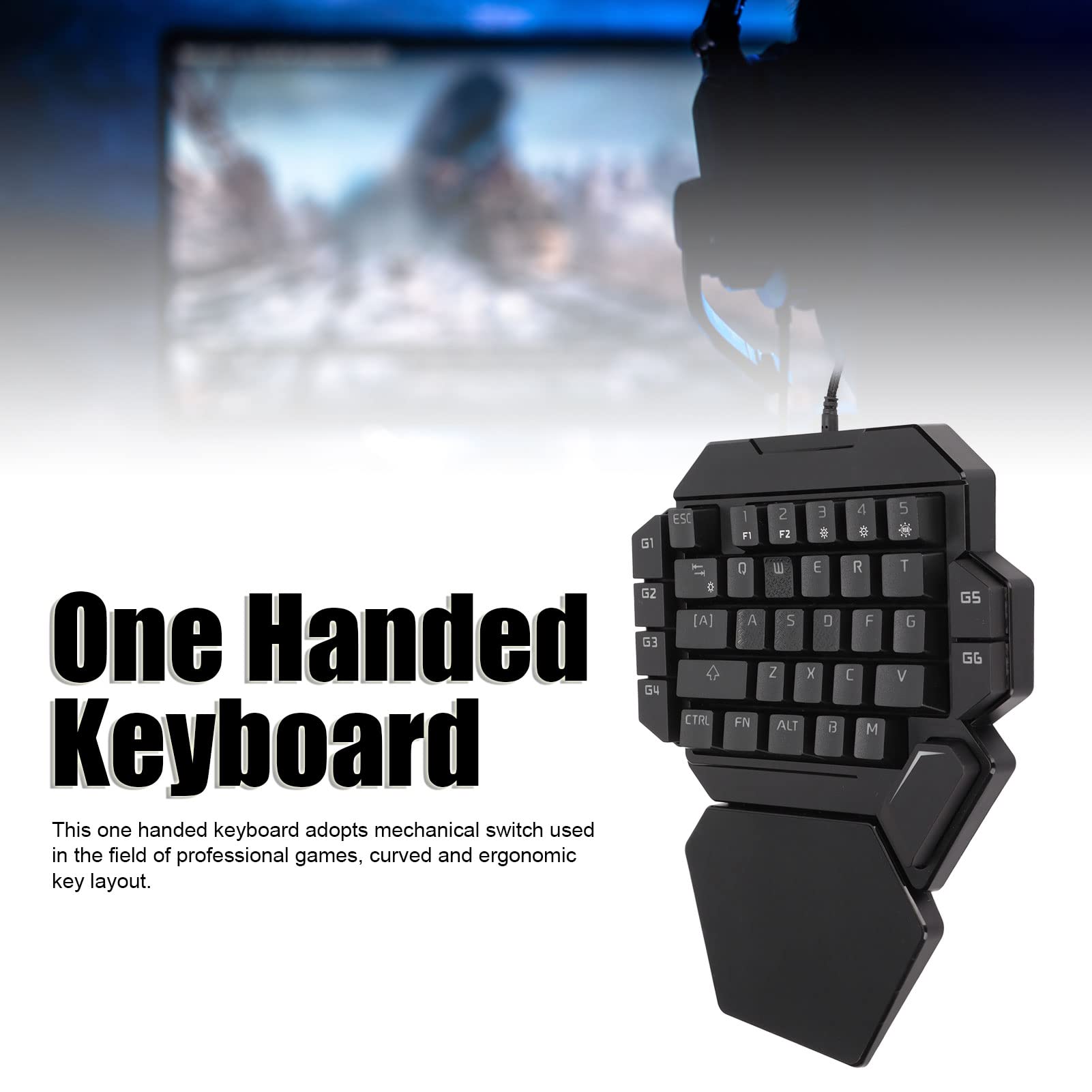 Tastiera con Una Sola Mano, 6 Tasti Multimediali Programmabili, con Supporto per Poggiapolsi, Retroilluminazione RGB, Design Ergonomico, Mini Tastiera da Gioco Portatile a 35 Tasti per PC Gamer