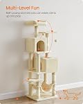 Feandrea Cat Tree Tower, 151 cm, 2 Perches, Hammock, Beige | Multi-Level Cat Condo with 5 Scratching Posts, 2 Caves, 2 Pompoms, UPCT192M01V1