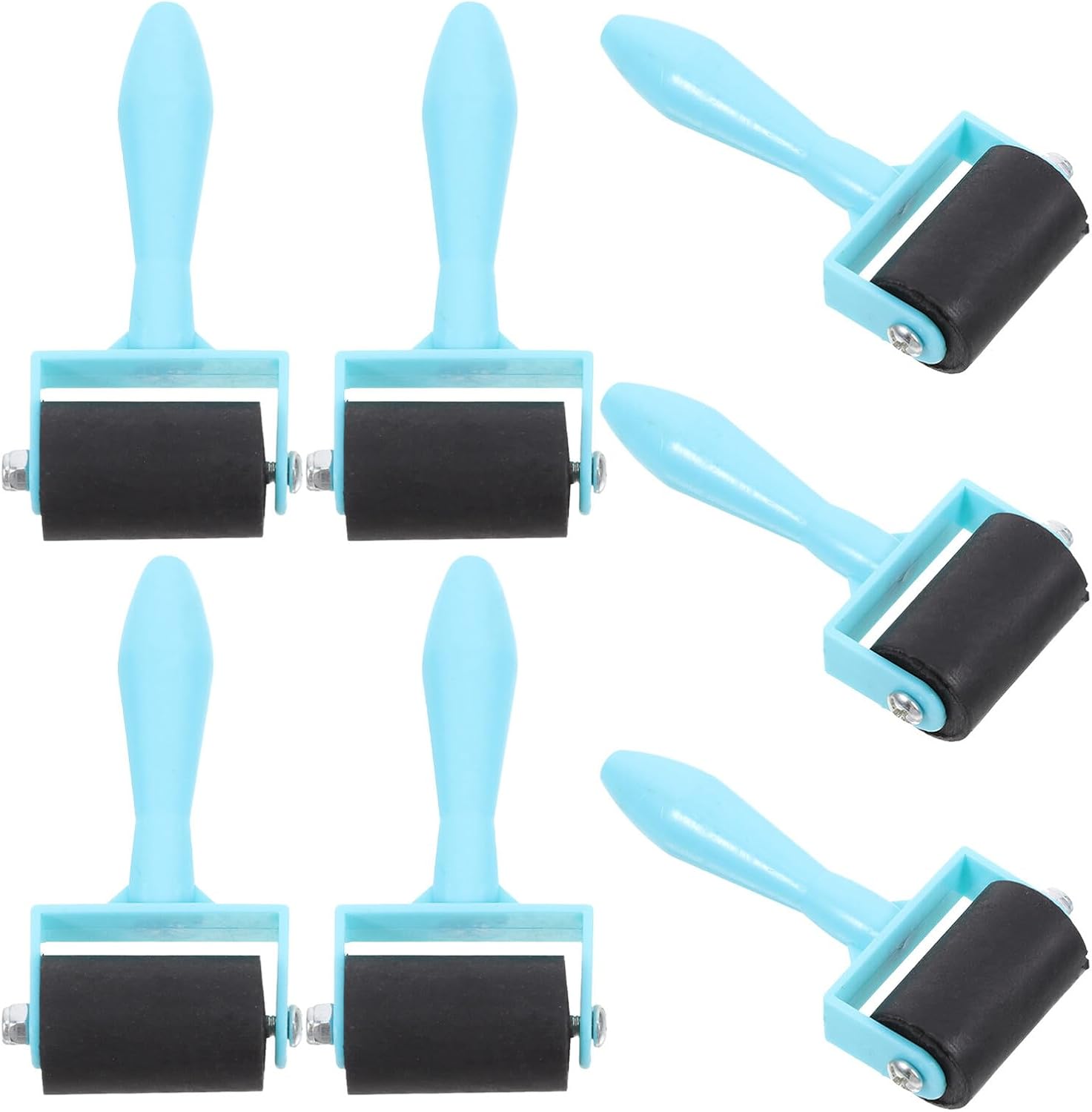OHPHCALL 7pcs Blue Handle Rubber Ink Rollers for Printmaking Block Printing Set with 3.5cm Textured Brayers Suitable for Arts and Crafts Projects