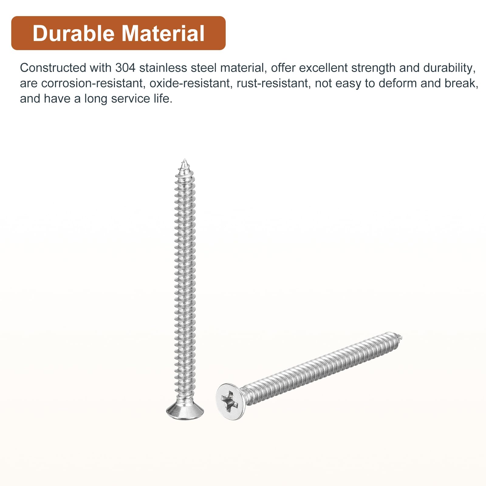 DTGN 20Pcs M6x75mm Flat Head Wood Screws, 304 Stainless Steel Phillips Self Tapping Screws - Good for Woodworking Furniture - Silver - Image 3