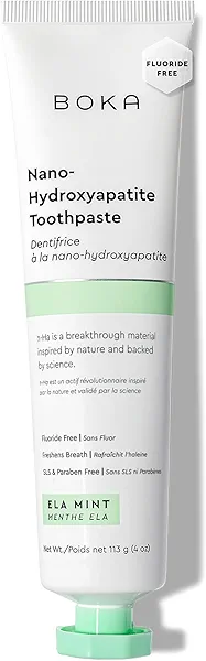 Boka Fluoride Free Toothpaste, Nano Hydroxyapatite Toothpaste, Appropriate for Sensitive Teeth - for Adult, Kids Oral Care - Ela Mint Flavor, 4 Fl Oz 1Pk US Manufactured