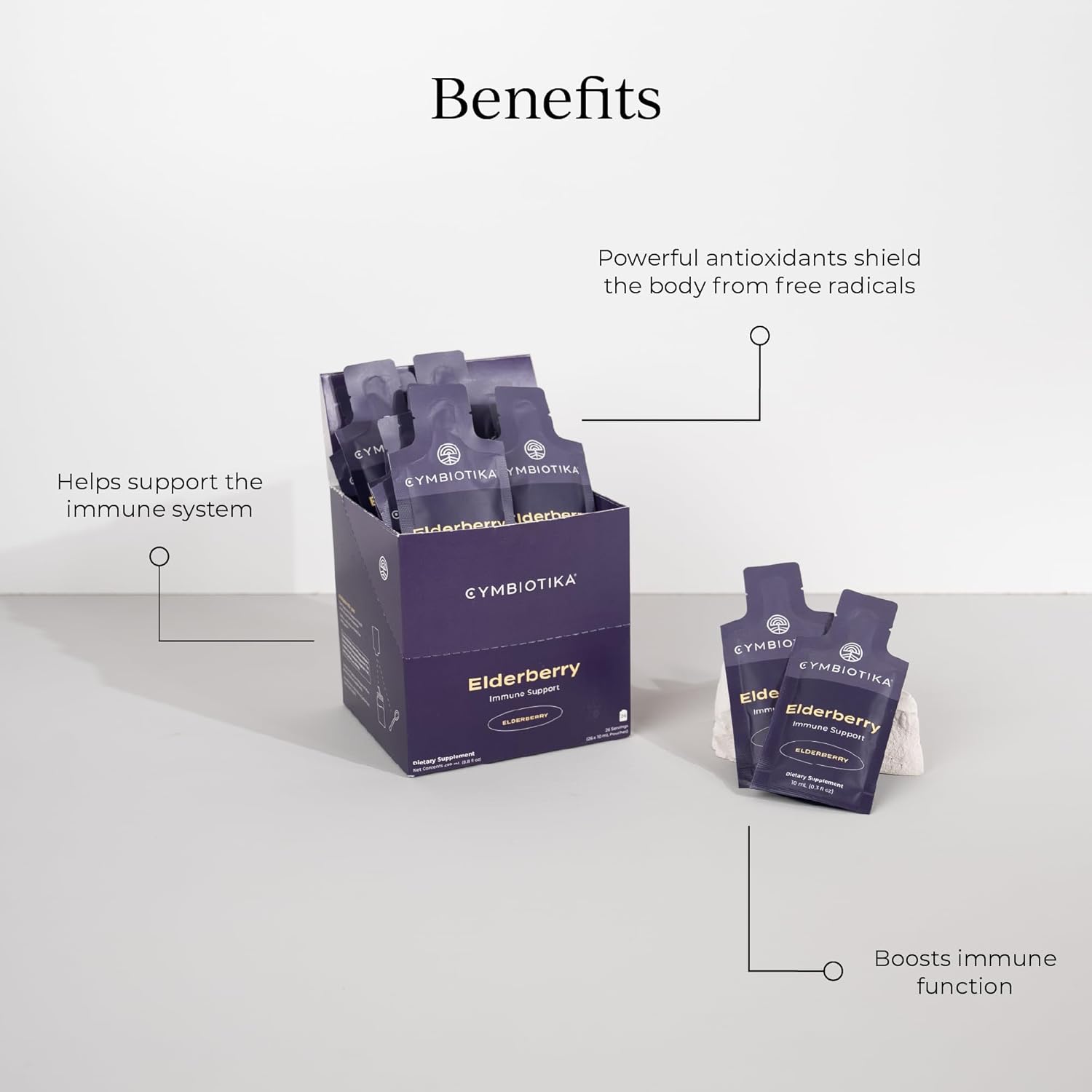 CYMBIOTIKA Adults Elderberry Boost Supplement – Organic Elderberry with Vitamin E for Immune Support – Gluten-Free, Vegan, Keto (Pack of 26) - Image 2