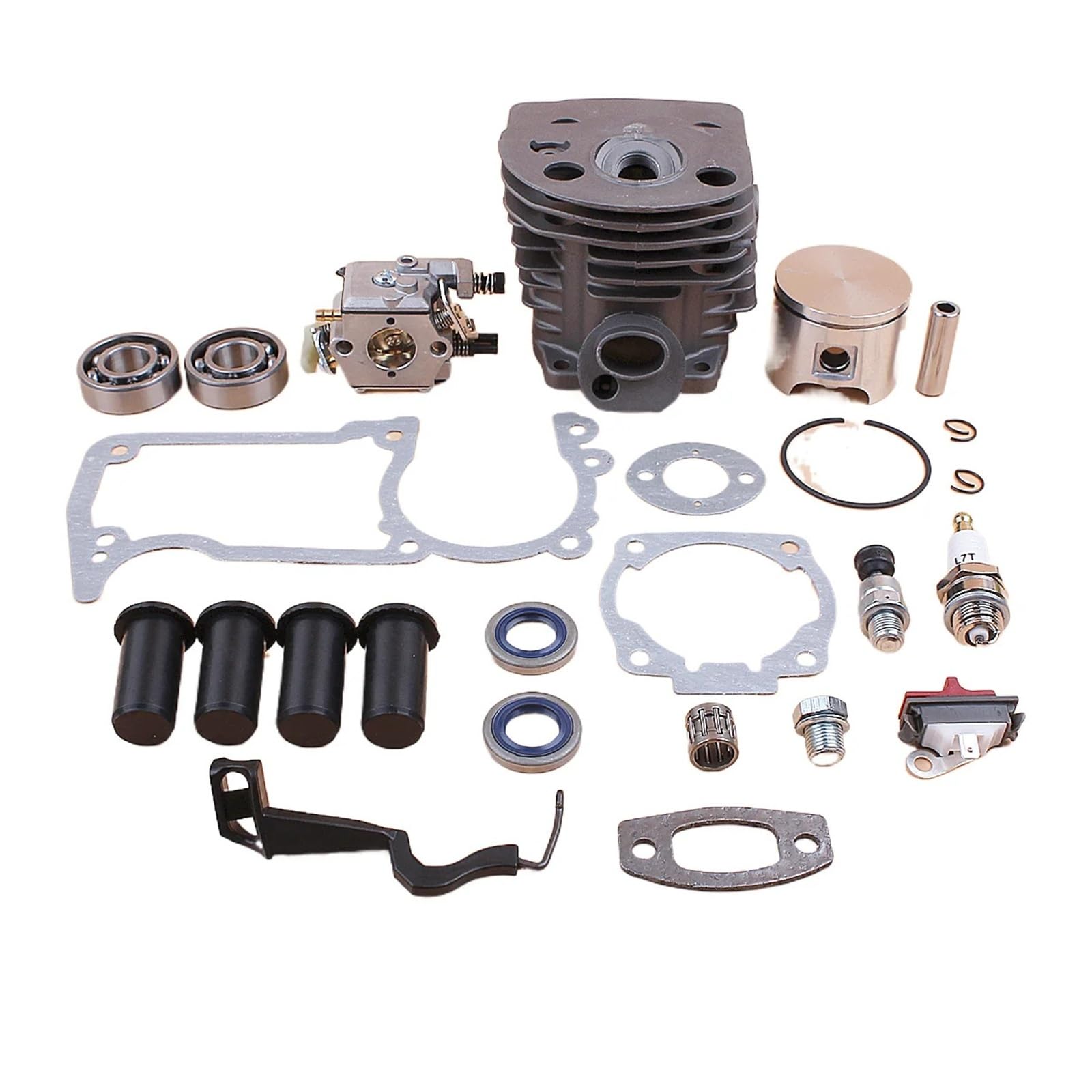 Compatible con motosierra Husqvarna 55 51, tapón de compresión de liberación, pistón de cilindro de 46 mm, carburador, amortiguador AV, kit de juntas de varilla de estrangulación.