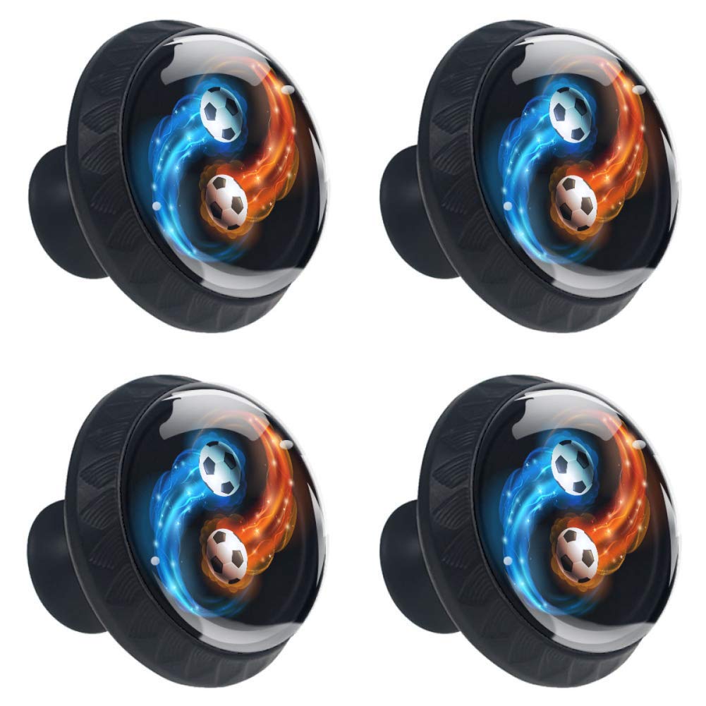 Flaming Soccer Football Cabinet Door Knobs Handles Pulls Cupboard Handles Drawer Wardrobe 4pcs, Multi10, 3.5×2.8CM/1.38×1.10IN - Image 2