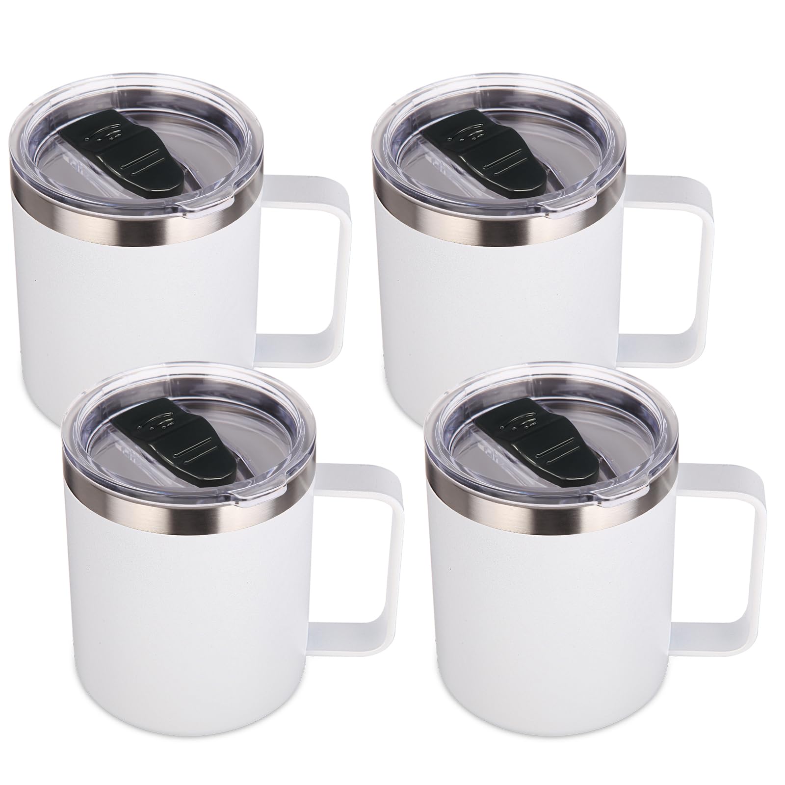 Volhoply Lot de 4 tasses à café isothermes en acier inoxydable avec couvercle – Tasse à café de voyage à double paroi avec poignée – Gobelet isotherme réutilisable en métal pour le camping – Cadeau de