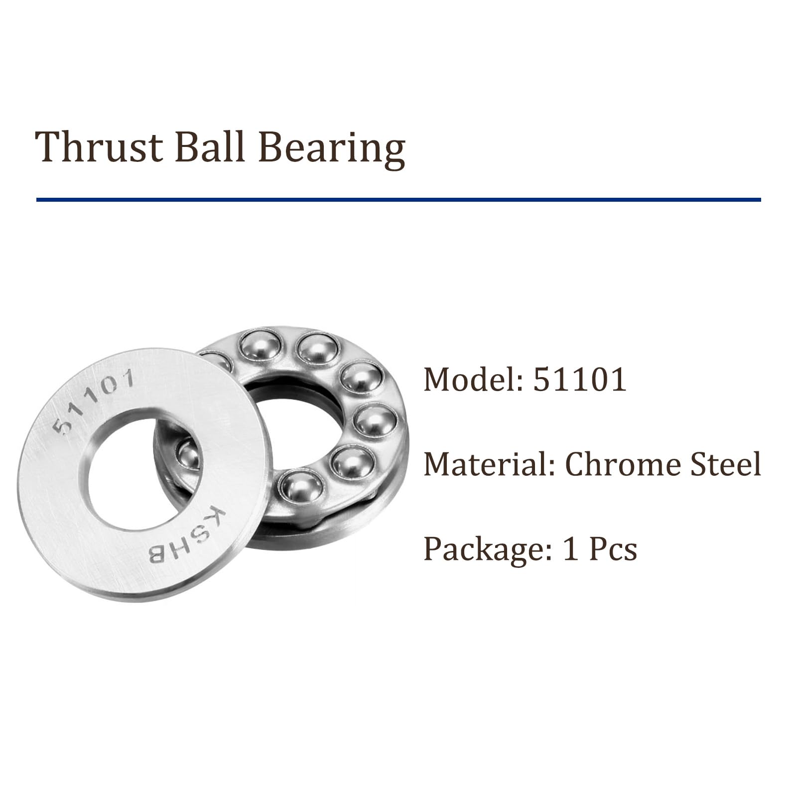 Kozelo 1pcs 51101 Thrust Ball Bearing - [12mm x 26mm x 9mm] Chrome Steel Miniature Thrust Bearing with Washer for Machine Tool Use