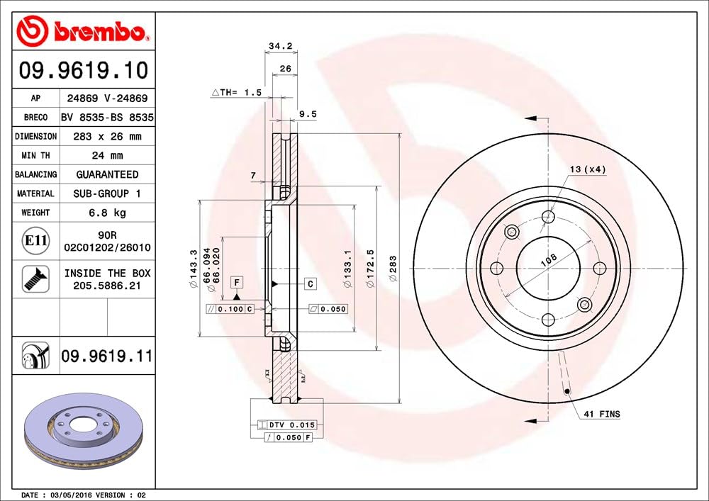 BREMBO 09.9619.11 Brake Disc