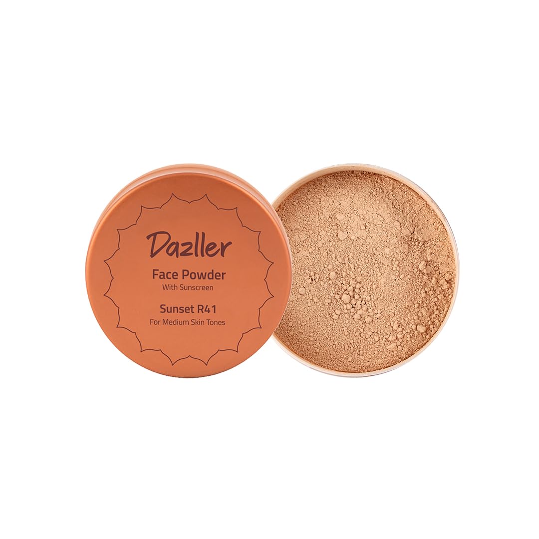 Dazller Loose Compact Powder, for Setting Makeup, Featherlight Sheer Finish, Oil-Control, Added Sunscreen, 30g-Sunset R41