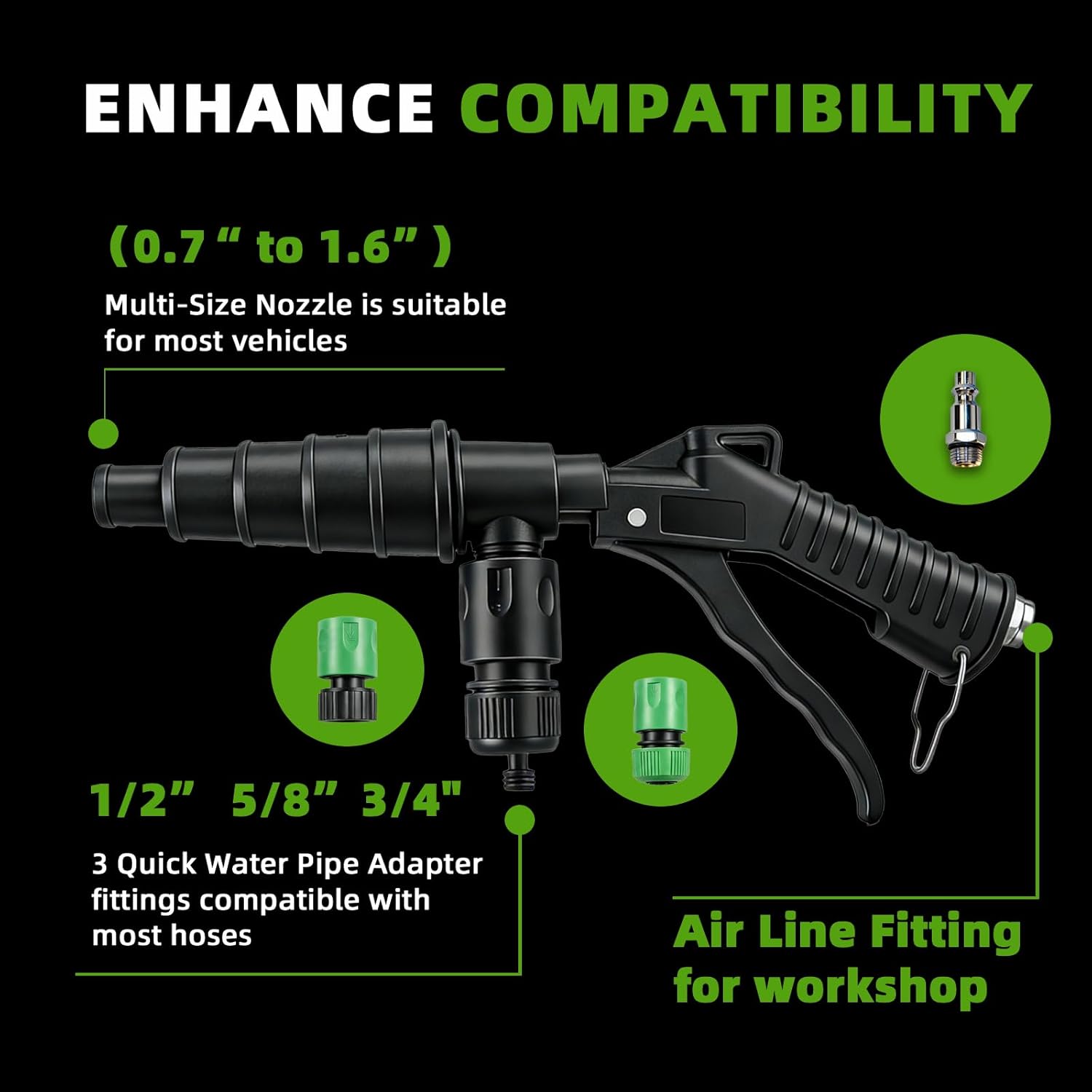 Coolant Flush Gun, Lever Action Heater Core Flush Kit, Coolant Flush Kit for Automotive Coolant Flush, Air and Water Radiator Flush Kit with Nozzles for 19-40mm Hoses