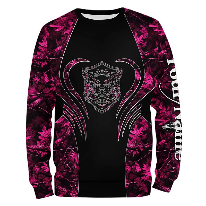 Wild Boar Hunting Tattoo Pink Girl camo Custom Name 3D All Over Printed Shirts, Leggings2
