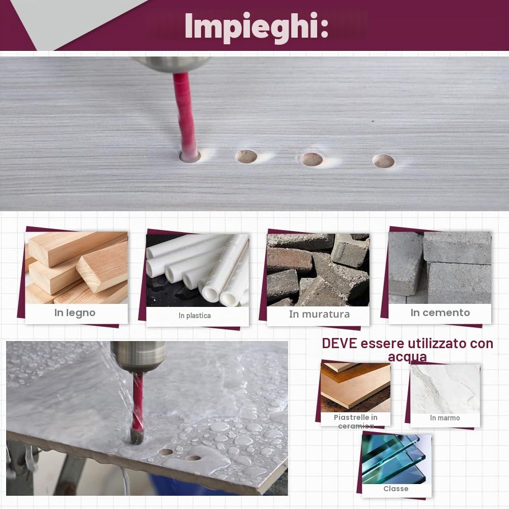 Punte Eccentriche 10 Pezzi - 6/6/6/6/8/8/10/10/12/12mm Punte Trapano Cemento per Legno Plastica Muratura, Foratura a Umido Piastrelle Ceramica Marmo Vetro, Gambo Esagonale a Cambio Rapido