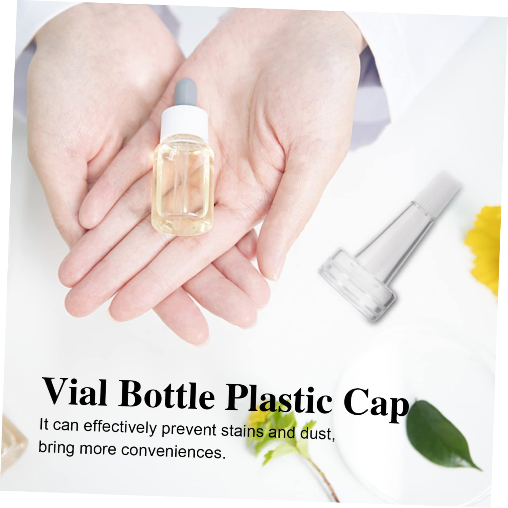 FUNOMOCYA 100pcs Vial Bottle Essence Caps Plastic Horn Caps for Liquids Leakproof Convenient for Home and Travel