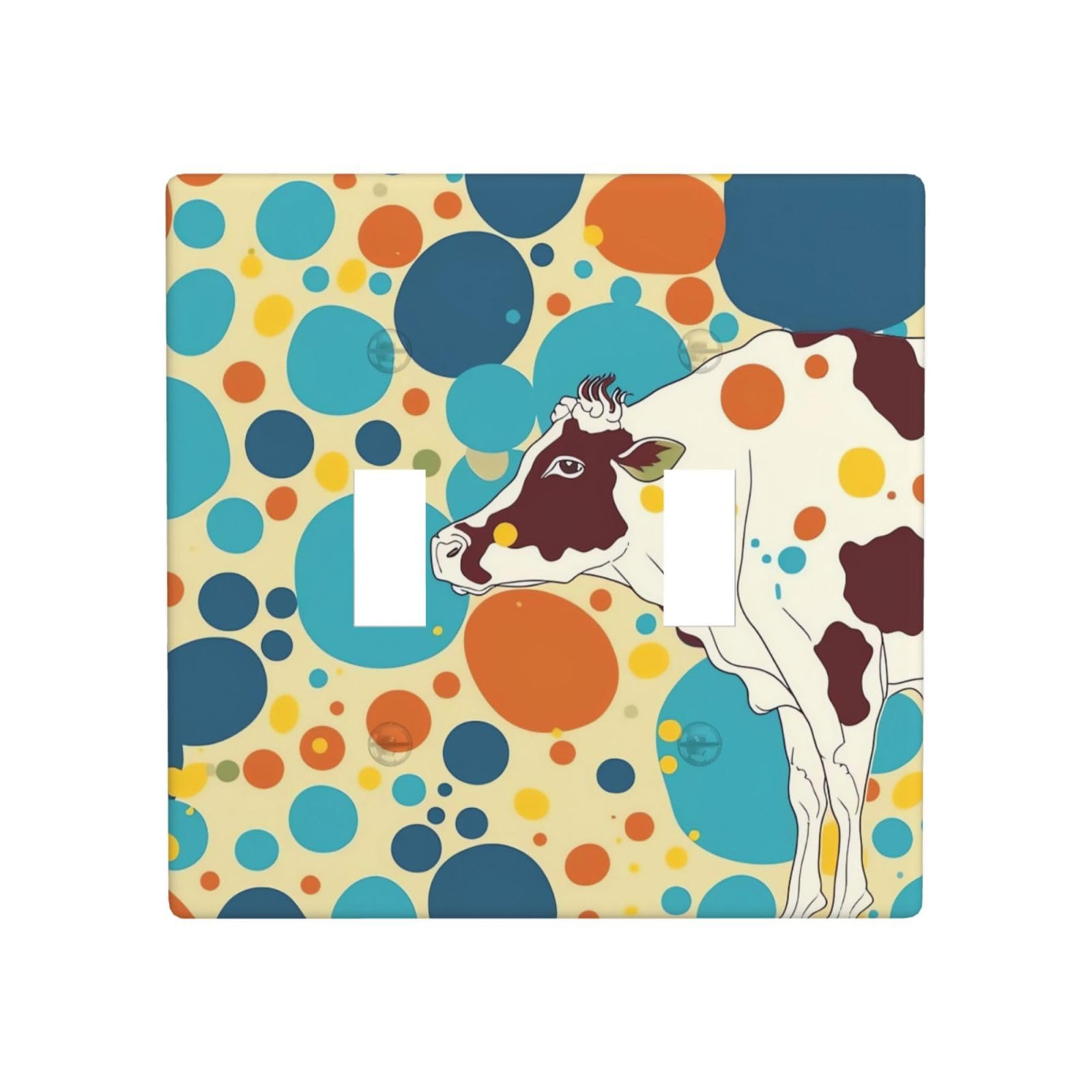Aceprints Colorful Spotted Cow 2 Gang Double Toggle Wall Plates, Unbreakable Decorative Duplex Light Switch Plate Covers Electrical Switchplate Cover Faceplate For Bathroom Kitchen Decor