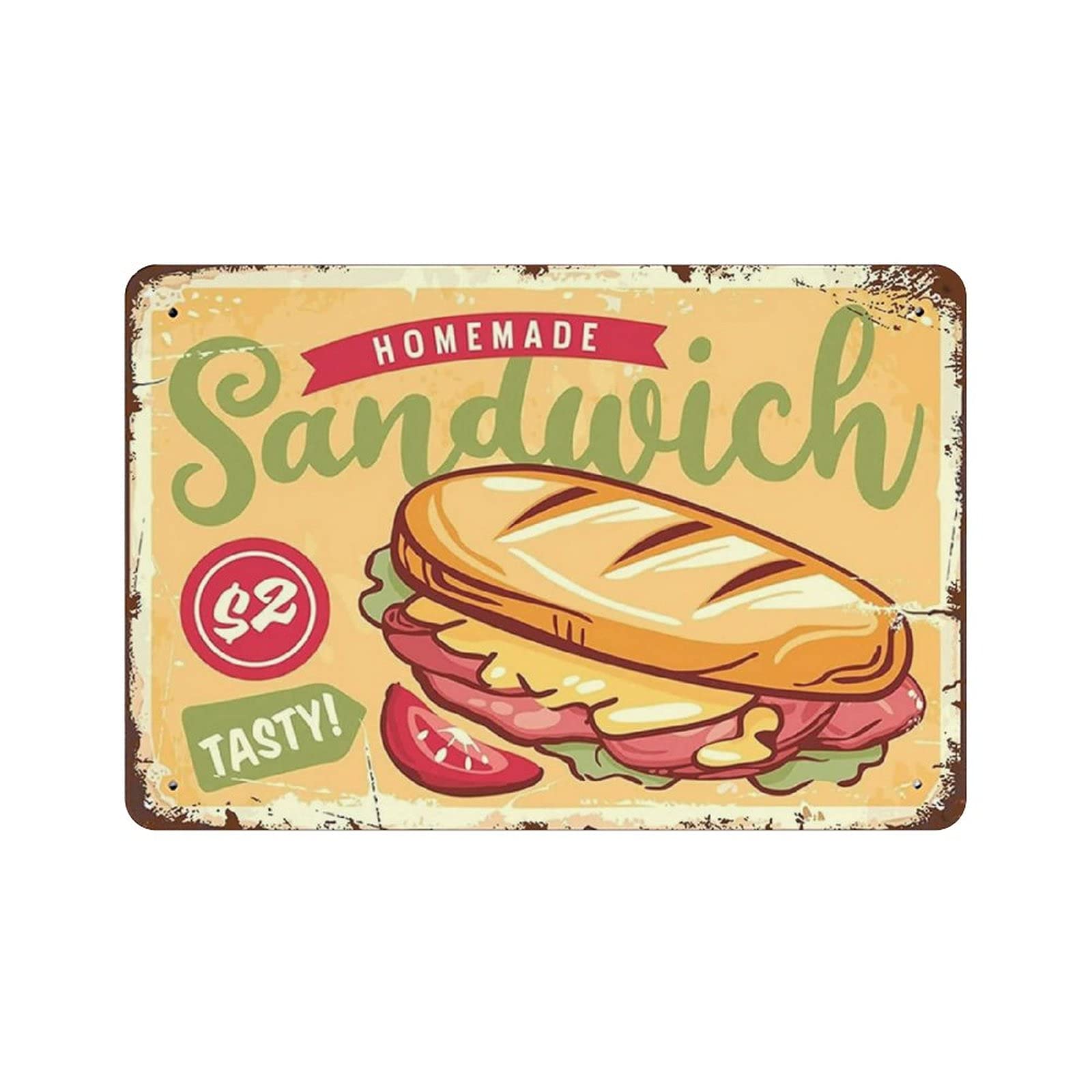 Metal Tin Sign Homemade Sandwich Tasty Vintage Tin Poster Metal Sign Wall Decoration Country Kitchen Home Garage Decor 8"x12"