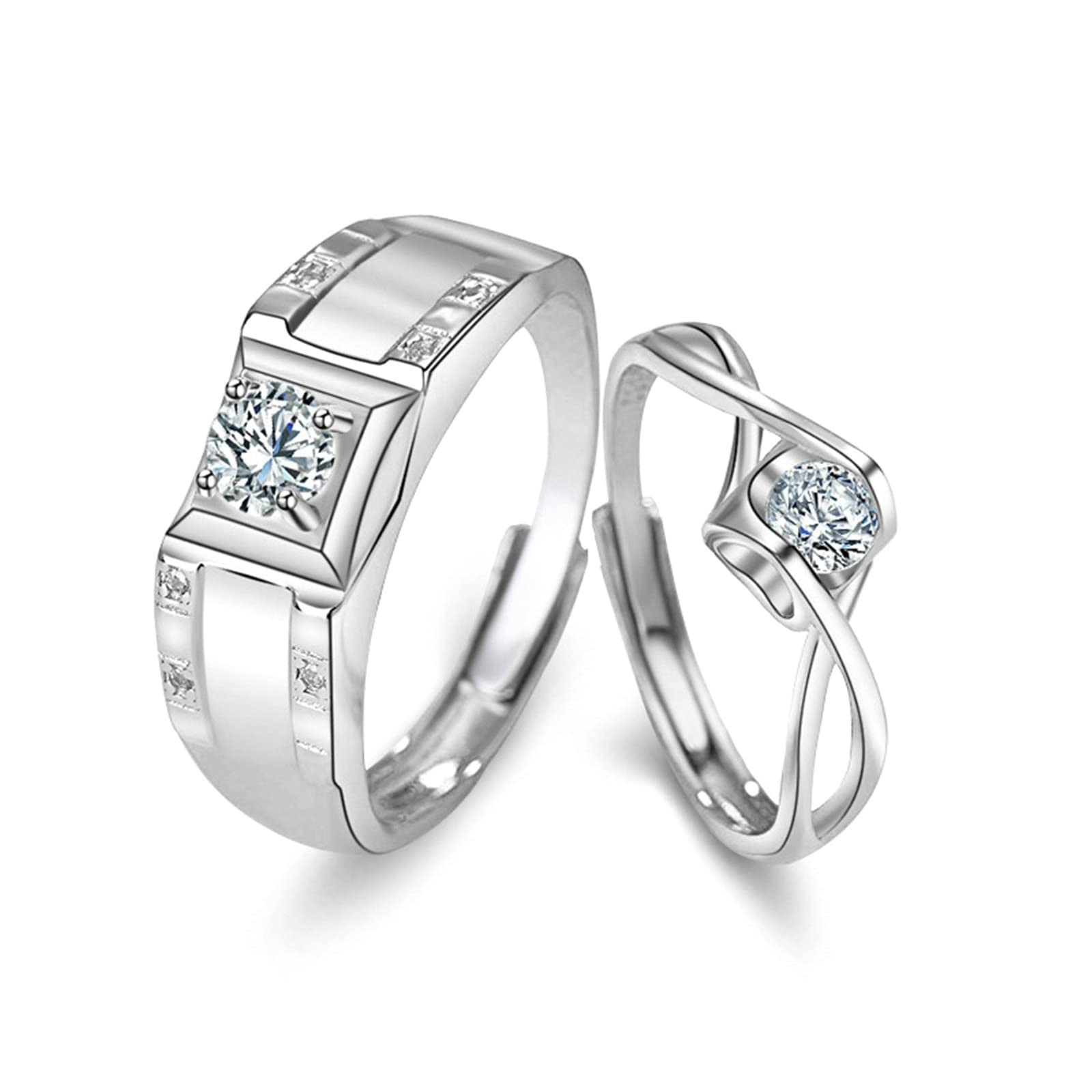 Anillos de compromiso para parejas, anillos de plata de ley 925 para adolescentes con banda ajustable de plata infinita para parejas, Adjustable, Cristal, Zirconia cúbica