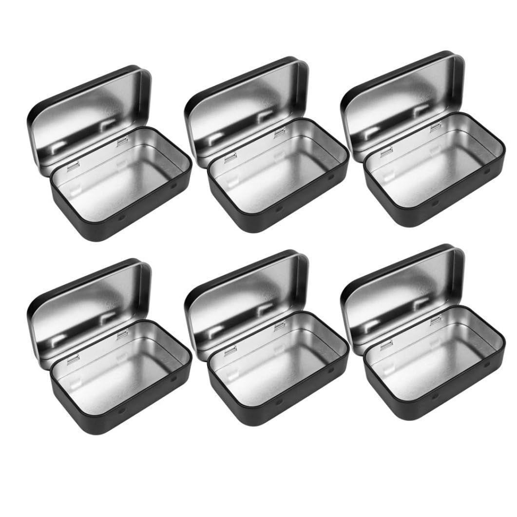 HoveeLuty Tin Box Metal Hinged Box Tins Container Metal Craft Containers with Lid Rectangular Portable for Craft Home Storage Black 6PCS containers small tin with lid tins container