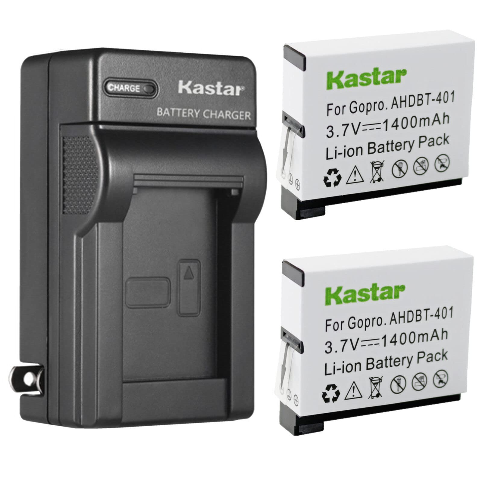 Kastar 2-Pack Battery and AC Wall Charger Replacement for Gopro AHDBT-401 Action Sport Camera, AHBBP-401 Action Sport Camera, HERO4 Black, Hero 4 HD