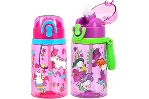 2 Pack Cute Unicorn & Mermaid Kids Water Bottle with Straw, BPA...