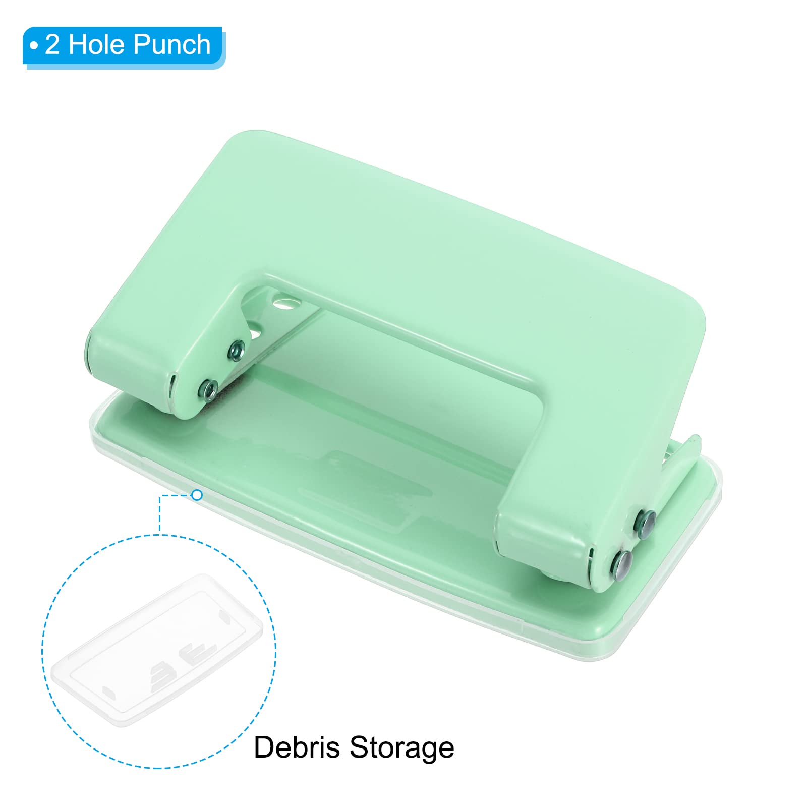PATIKIL 1/4" 2 Hole Paper Punch, Metal Hole Puncher 8 Sheet Punch Capacity Hole Punch for Office and Home Supplies Green - Image 4