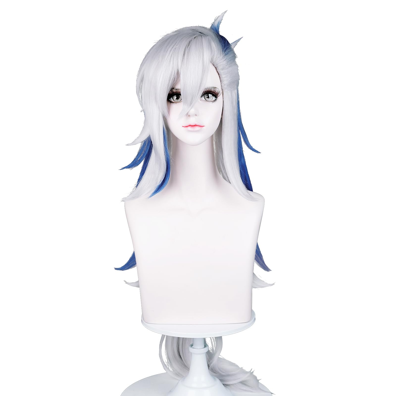 Max Beauty White & Blue Cosplay Wig with Bangs, Women Long Straight Hair Daily Wig for Cosplay Synthetic Hair for Halloween Costume Party Hair Wig +
