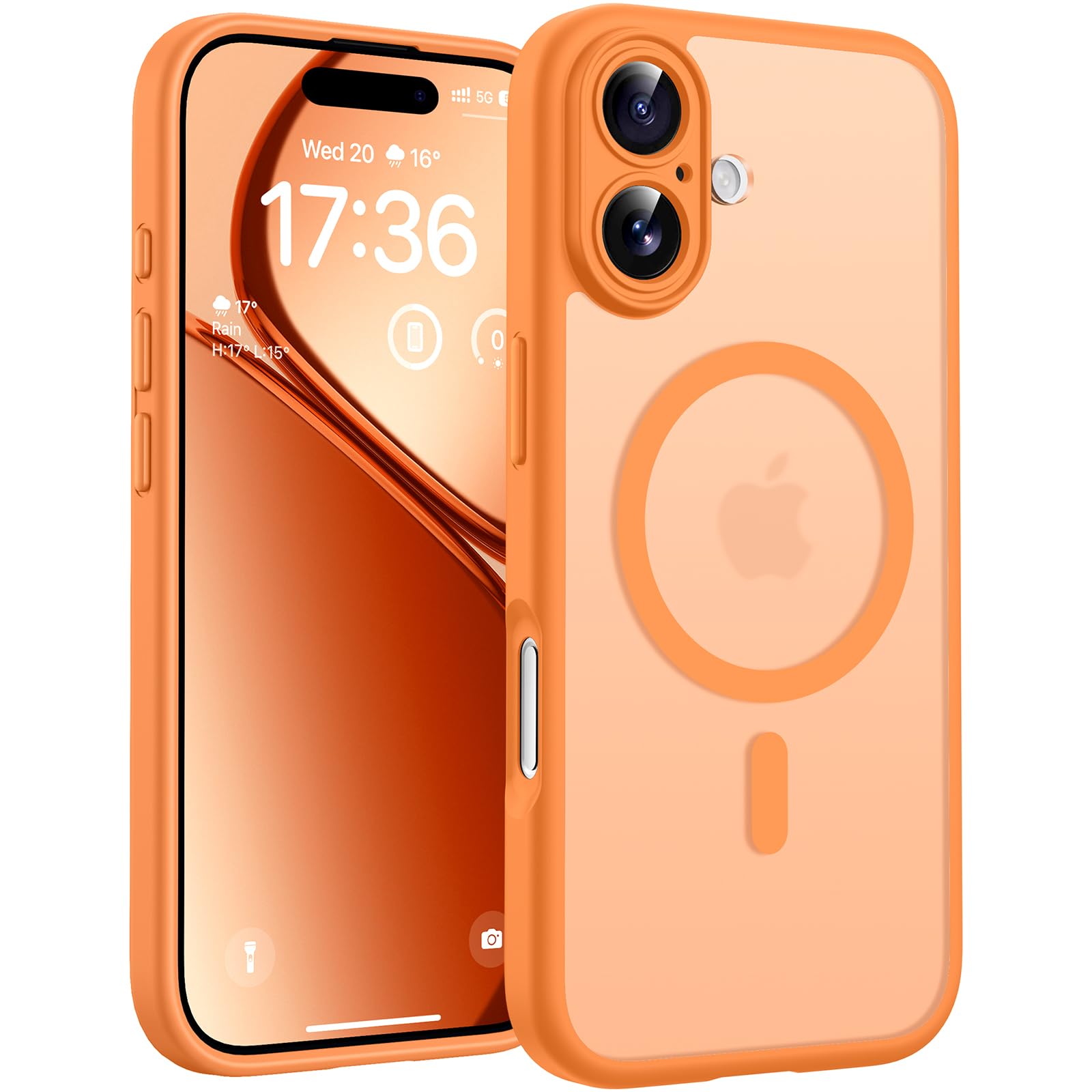 TOCOL für iPhone 17 Hülle für MagSafe, Vollständiger Kameraschutz, Eingebauter Magnetring, Stoßfest Kratzfest Transluzente Matt Handyhülle für iPhone 17 Case 6,3 Zoll, Orange