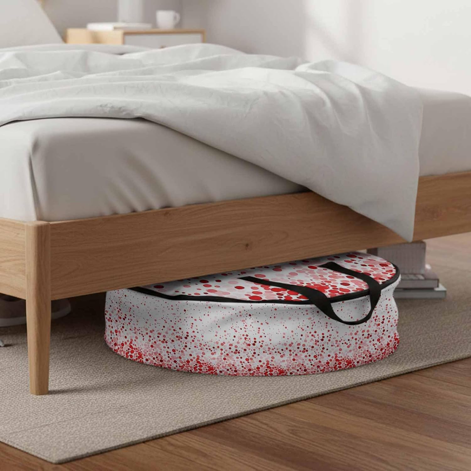 Red Polka Dot Round Storage Bag 36 Inch, Watercolor Red Gradient Abstract Modern Clothes Storage Container with Handles Heavy Duty Organizer for Comforter, Bedding & Holiday Wreaths